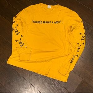 RUSS There’s Really A Wolf Tour Long Sleeved T-Shirt Mens Size S Yellow Read